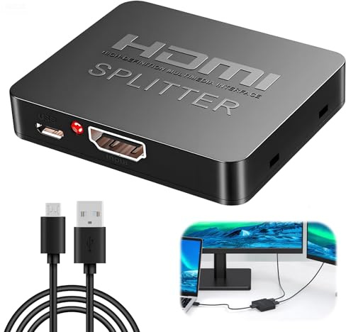 gaubss HDMI Splitter 1 in 2 Out 4K Ultra HD, HDMI Switcher for Dual Monitors, Mirror Display, Supports Laptop, MacBook, Xbox, PS4, Camera