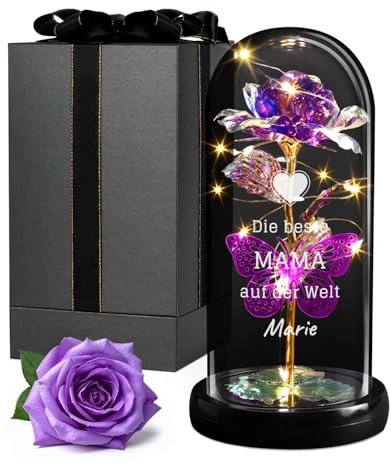 Maverton Infinity Rose mit Gravur personalisiert - Rose im Glas mit Licht - Geschenke für Frauen - Geburtstagsgeschenk für Frauen -personalisierte Geschenke zum Valentinstag zu Weihnachten