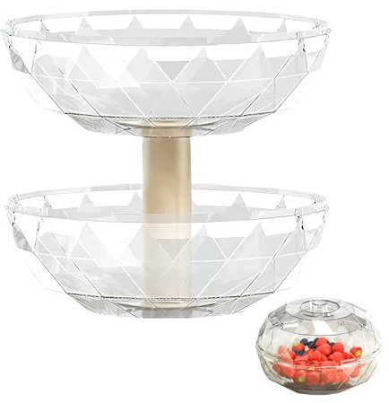 Liakyunf Ciotola Portafrutta a Livelli - Ciotola Rimovibile a 2 Livelli con Coperchio a Forma di | Contenitore per Alimenti Cucina Dispensa Tavolo Frutta Secca Spezie Patatine Cameretta