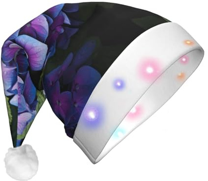 WBQLSL Chapeau de Noël hortensia violet avec lumières LED, parfait pour les fêtes costumées, les spectacles sur scène et les événements scolaires.