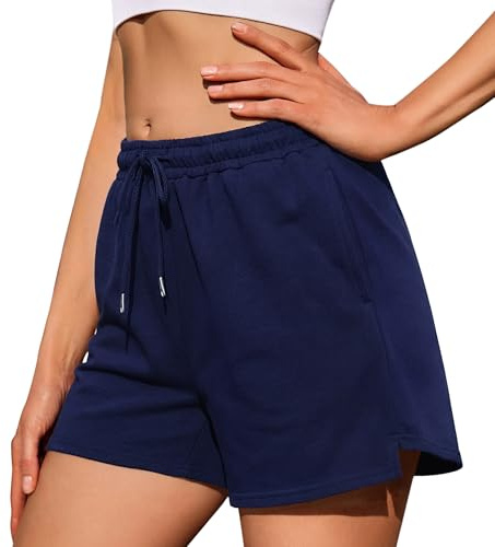 Litherday Shorts för kvinnor sport sommar bomull sportshorts med fickor och justerbar dragsko för yoga löpning S-XXL
