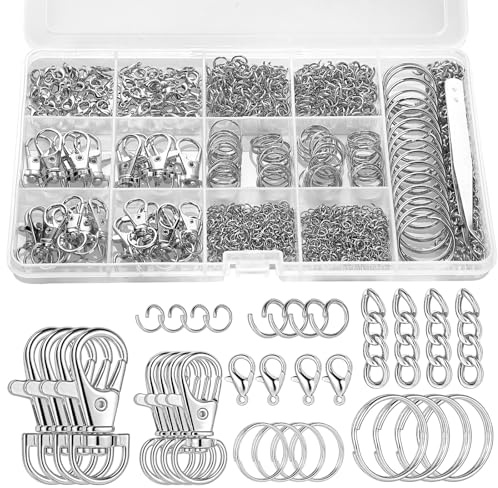 1130 Schlüsselringe Set Mit Karabinern Und Biegeringen, Silber | Metall-Zubehör In Sortierbox, Verschiedene Größen, Für Diy-Schlüsselanhänger, Schmuckherstellung Und Reparatur