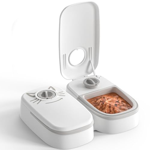 SYNPACTEON Automatic 2-Meal Cat Feeder - 48-Hour Timed Pet Wet Food Dispenser for Yogurt and Canned Meals – Perfect for Puppies, Kittens and Small Dogs(No Ice Packs)