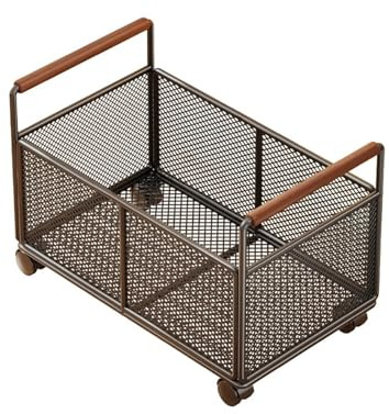Carrito De Almacenamiento De Rejilla Metálica Con Ruedas Giratorias De 360° Bloqueables Y Mangos De Madera - Organizador De Flujo Abierto for Cocina, Sala, Dormitorio, Suministros Diarios(48x30x30cm)