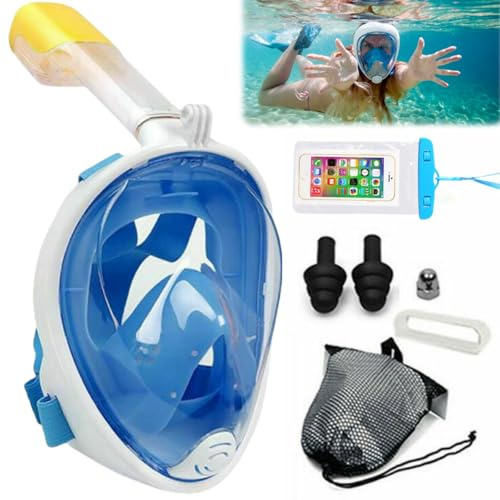 IATAHI Masque de Plongée Intégral,Masque Intégral de Snorkeling,Masque de Snorkeling,Meilleur Masque de Snorkeling,Masque Plongée en Apnée,avec Masque et Tuba Détachable,Bleu