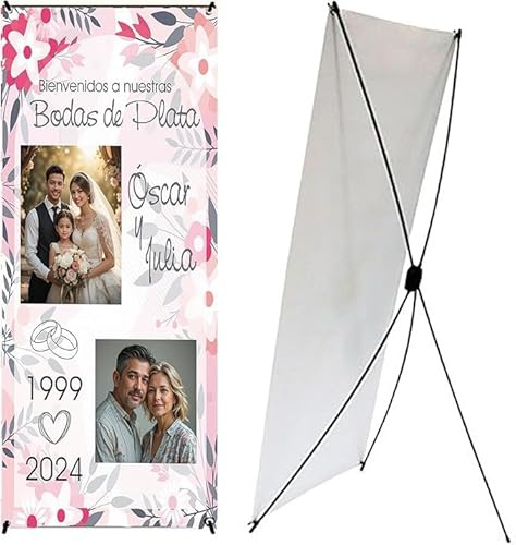 Cartel Personalizado 60x160 cm | Pancarta Personalizada con Nombre, Foto o Texto | Banner Decorativo para Cumpleaños, Bodas, Comuniones, Bautizos y Aniversarios (Modelo 1)