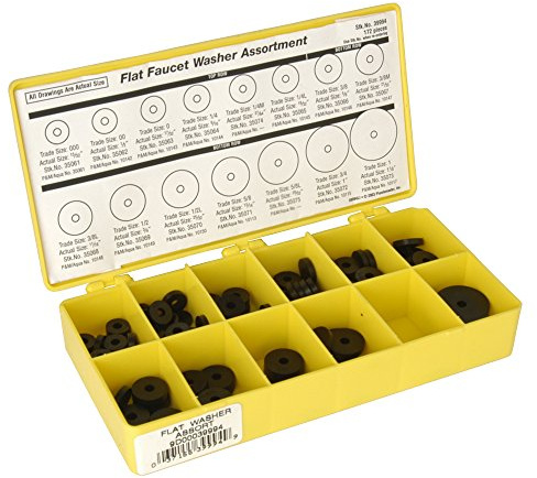 Danco Flat Rubber Washer Assortment, 172 Pieces, 12 Sizes, Black, (39994)