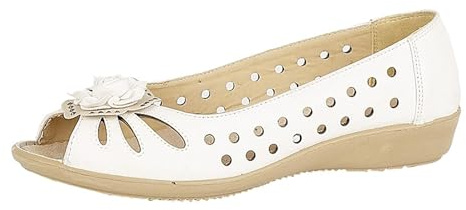 Boulevard Womens Wide Fit Leather Lined Open Peep Toe Flower Summer Shoes White 7