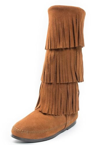 Minnetonka Women's 3-Layer Fringe Boot,Brown,8 M US