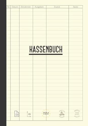 Kassenbuch: Einfaches Kassenbuch | Einnahmen - Ausgaben | DIN A5 | 110 Seiten | Robustes Softcover | Klebebindung