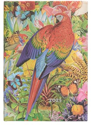 Paperblanks 12-Monatskalender 2025, Tropischer Garten, Midi, Vertikal, Elastikband-Verschluss