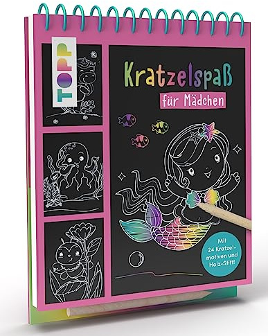 Kratzelspaß für Mädchen: Mit 24 Kratzelseiten und Holz-Stift!