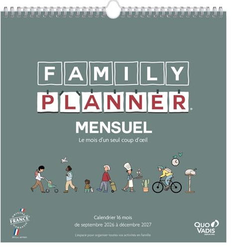 Quo Vadis - Calendrier familial à feuillets - Spiralé - 2026-2027 - Français - Family Planner - 16 mois de septembre à décembre - 30x30 cm - Papier Clairefontaine blanc - Fabrication française