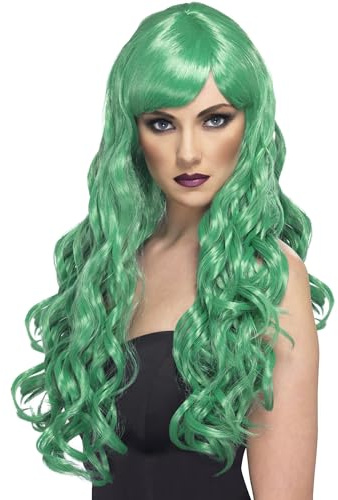 Smiffys Perruque désir verte, cheveux longs, bouclés avec frange Halloween