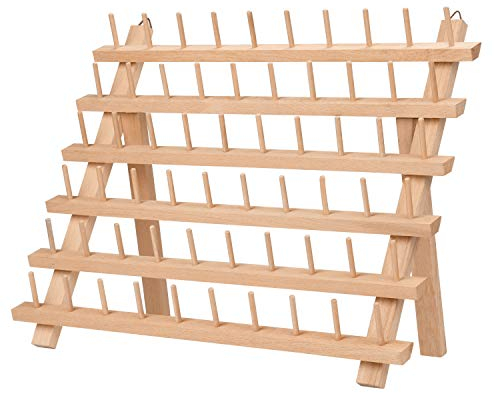 Kurtzy Garnrollenhalter aus Holz zur Aufbewahrung von 60 Faden Spulen - Fadenhalter Spulenhalter Garnrollen Organizer zum Aufhängen an Wand oder Aufstellen – Nähgarnhalter Buchenholz Nähorganizer