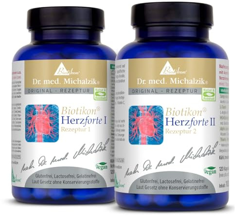 Herzforte I + II Dr. med. Michalzik - Eine spezifische Rezeptur mit OPC, Resveratrol, Q10, Thiamin, welches zu einer normalen Herzfunktion beiträgt ohne Zusatzstoffe - von BIOTIKON®