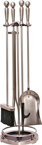 Rocky Mountain Goods Kaminbesteck 78,7 cm – Schaufel, Bürste, Schürhaken, Zange, Ständer – robuste Schmiedeeisen mit dekorativem Finish – ergonomische Kugelgriffe (Silber/Edelstahl)