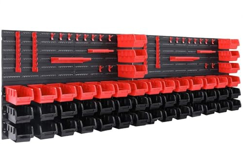 DEUBA® Organizador de Herramientas de Pared Cajas Apilables Paneles Perforados Ampliable Portaherramientas Sistema Almacenamiento Taller 86 Pzas