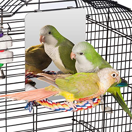 Colorday 7 Bird Mirror with Rope Perch, Bird Swing, Parrot Cage Toys for Parakeet African Grey Conure Cockatiel Lovebird Finch Canarie, Medium