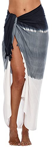 SHU-SHI - telo mare da donna, gonna a portafoglio da spiaggia, copricostume, pareo con ombre tie dye, Nero/Bianco, One Size