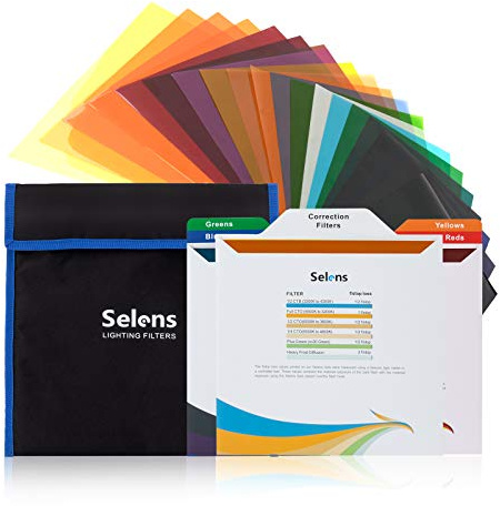 Selens 20Pcs Lighting Gels Filter Color Correction Transparent | Flash Gel Light Sheet Film Overlays, for Strobe Spotlight Photography Photo Studio Video Reading Craft, 20 Assorted, 25x25 cm
