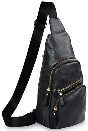 Emperia Kleiner Rucksack aus Kunstleder, Mehrzweck-Brusttasche, Wandern, Reisen, Tagesrucksack, Rushsack für Damen und Herren - Schwarz - Einheitsgröße