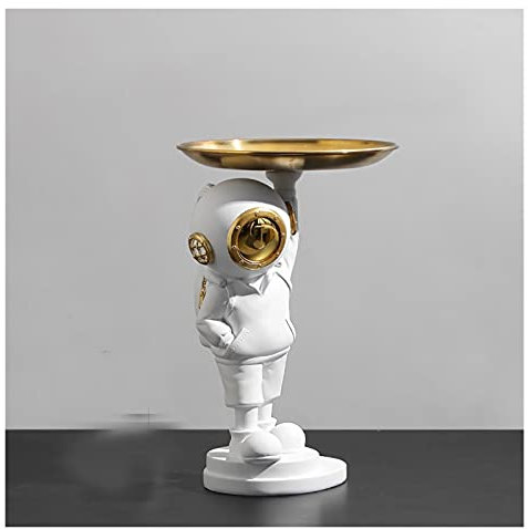 DUNAKE Schlüsselablage,taschenleerer,Astronauten-Statue,Schlüssel Aufbewahrungsbox,Schmuckaufbewahrung,Snackschale,große Öffnung,Geeignet Für Alle Arten (Color : Gold)