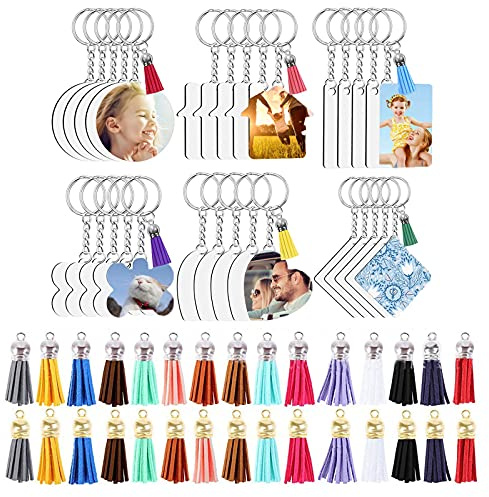 120 porte-clés vierges à sublimation pour transfert de chaleur, y compris vierge, pompons en cuir, anneaux de porte-clés, anneaux ouverts pour la fabrication de porte-clés (lot de 30)