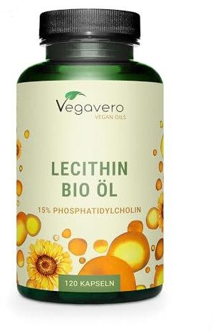 Vegavero Organic Lecithin Oil 1800 mg | Highly Dosed | Sourced from Sunflowers | 120 Capsules | NO Additives | Vegan | 15% Phosphatidylcholine