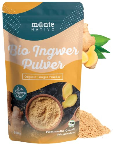 Ingwerpulver Bio Monte Nativo (500g) - Ingwer gemahlen - Ginger powder | Ingwer Pulver Bio - Schonend getrocknete und aromatische Gewürze ideal zum Kochen und Würzen - Intesives Aroma und Geschmack