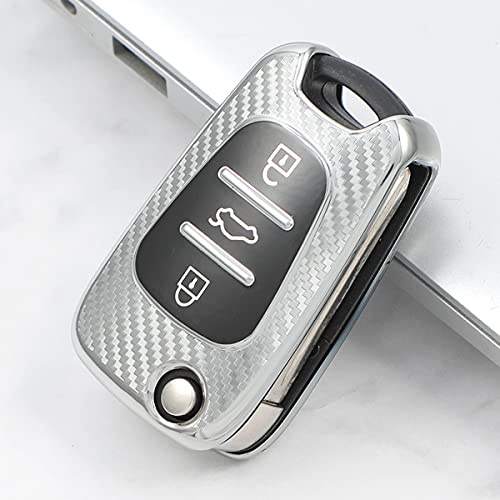 Autoschlüssel-Schutzhülle, kompatibel mit Hyundai i20, i30, i35, iX20, iX35, Sportage Verna Avante, Premium-TPU-Auto-Fernbedienungsschlüsselschutz (Carbon-Silber)