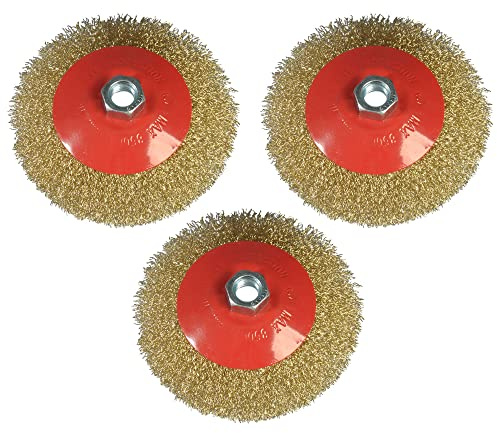 BeerMmay Lot de 3 brosses rondes de 125 mm de diamètre pour meuleuse d'angle - Support M14 - Brosse métallique en laiton et fil d'acier.