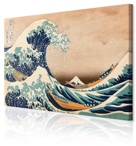 decomonkey Akustikbild Katsushika Hokusai 120x80 cm 1 Teilig Leinwand Leise | Modern, Bilder, Wandbilder XXL, Schallschlucker, Schallschutz, Akustikdämmung, Wandbild, Deko, Die große Welle vor Kanagawa