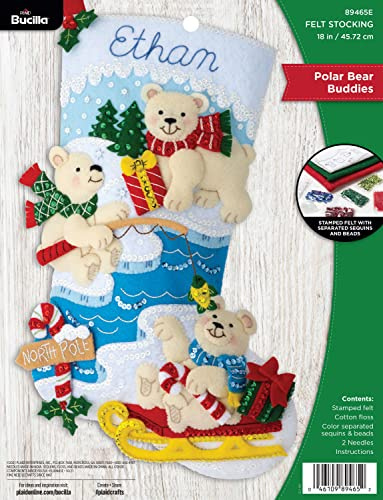 Bucilla Felt Applique 18 Stocking Making Kit, Polar Bear Buddies, Perfect for DIY Arts and Crafts, 89465E