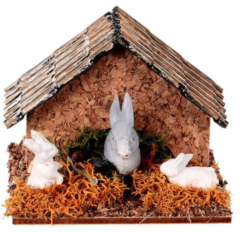 Holyart Hasenstall mit Hasen 5x5x5 cm für DIY-Krippe