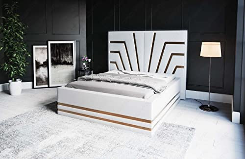 Sofa Dreams Wasserbett Cecina mit beheizbarer Wasserbettmatratze und kompletter Technik LED Beleuchtung 140x200 160x200 180x200 200x200 200x220 (160 x 200 cm, Weiß-Gold)