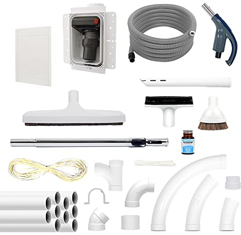 Générique Kit Retraflex Complet à Monter Sois Même avec Réseau de Canalisation Retraflex, Flexible, brosses et Accessoires - Système Retraflex Complet pour Aspirateur Centralisé (15 M)