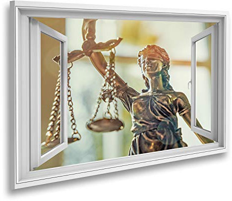 islandburner Bild auf Leinwand Fensterblick Die Statue der Gerechtigkeit Lady Justice oder Iustitia Justitia Die römische Göttin der Gerechtigkeit Sagenhafter Effekt Wandbild Leinwandbild XDGM