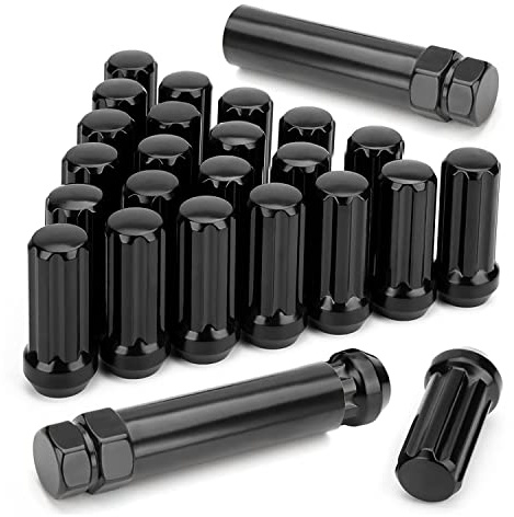 AVIDYA M14X1.5 Radmuttern, 24 StüCk 14Mmx1.5 7 Spline Drive Ahle Cone Radmuttern 2 Schwarz mit 2 SteckschlüSseln