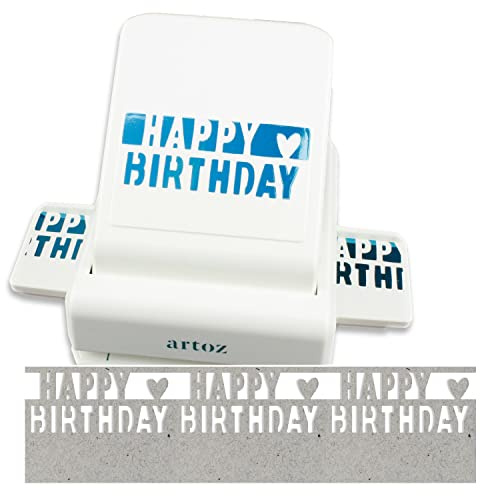 ARTOZ Bordüren Stanzer - Schriftzug Happy Birthday - 6,4 cm - Papierstanzer, Locher, Motivstanzer für Geburtstag, Einladungenskarten, Grußkarten, Menükarten und Deko, geeignet bis 220 g/m²