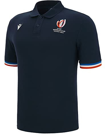 Macron Offizielles Poloshirt für Erwachsene Frankreich Rugby World Cup 2023 – Blau – S