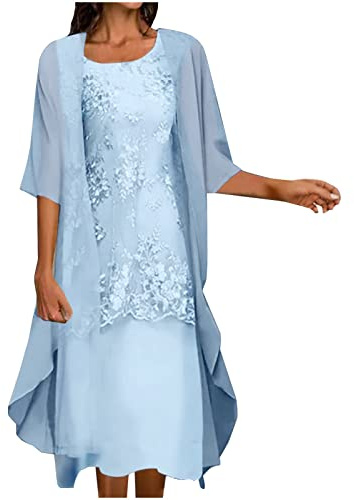 Dyhxuan Abendkleid Damen Elegant Einfarbige Stickerei Partykleid Zweiteiliges Set Kleider Ärmellos Ballkleid mit Rundhals + Einfarbige Cardigan Jacke Knielang Cocktailkleid Abiballkleid 5XL