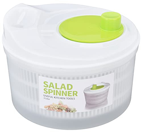 Centrifugadora de Lechuga, Spinner Ensalada Empuje Rápido Spinner Secador Lechuga con Tazón Desagüe y Colador Verduras Frutas Lavadora Giratorio Secado Manual Escurridor Tapa Interior para Cocina