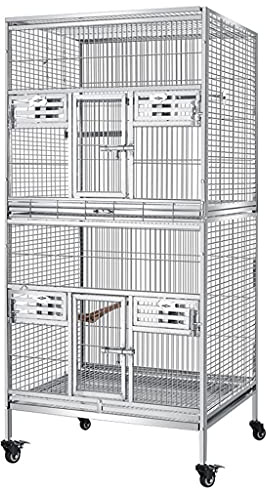 Universal Birdcage Bird Carrier Flat Top Double-Layer Parrot Bird Cage Large Stainless Steel Breeding Large Parrot Cage Suitable for Flying Birds or Large Birds Parrot Cage Outdoor Bird Aviary