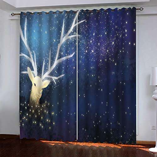 MAYNUO Blickdichte Vorhänge Mit Motiv 3D Blauer Stern Druck Kinder Gardinen Blickdicht Ösen Gardine Thermo 264x214 cm Schlafzimmer Kinderzimmer Vorhänge Dekoratives Muster, Verdunklungsvorhänge