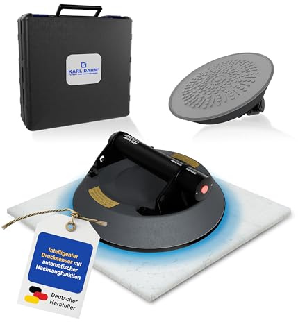Karl Dahm® Akku-Vakuum-Saugheber E-Grip Plus - Automatische Nachsaugfunktion | Vielseitig auf Fliesen, Glas, Beton | 120 kg Tragkraft | Inkl. Koffer – 40907