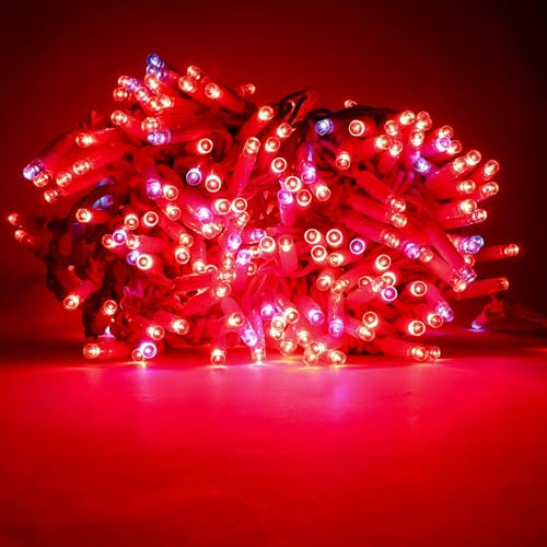 Luccika Serie Stringa luminosa di luci da 10 metri con 120 MaxiLed Rosso con flash Bianco Ghiaccio Catena di Natale Professionale per uso Esterno ed Interno con alimentatore