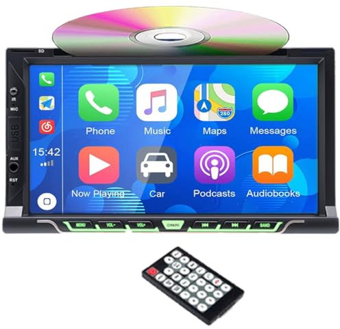 Autoradio Double DIN da 7 Pollici, Lettore CD/Dvd per Auto con Display Touchscreen per Wireless CarPlay e Wireless Android Auto, Bluetooth, RDS/AM/FM, USB/AUX/SWC/DSP, Mirror Link, Subwoofer