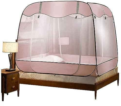 Bettnetz-Überdachungszelt für Erwachsene, Himmelbett-Vorhängerahmen mit Reißverschluss, Elegantes Moskitonetz-Bettrahmen-Vorhang-Überdachung, A Pink, King