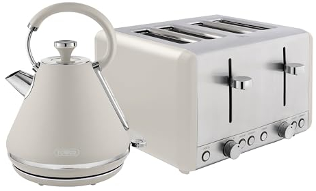 Tower Cavaletto Kitchen Set, 1.7L Rapid Boil Kettle & 4 Slice Toaster, Latte with Chrome, T10044MSH, T20051MSH